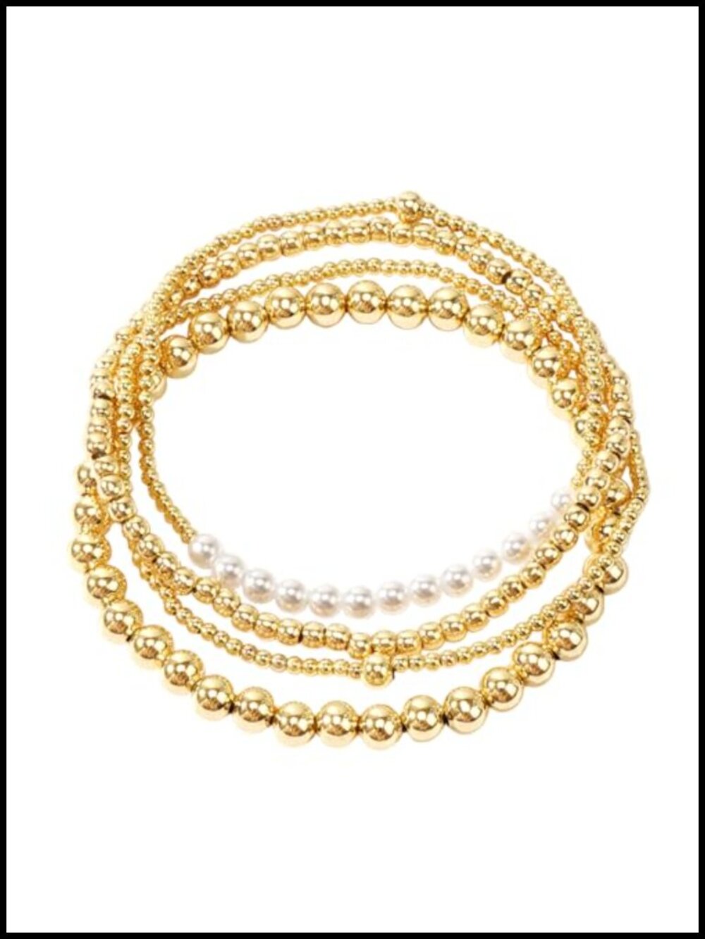 Gold Plated Beaded Pearl Bracelet Stack for Women, Dainty Stretch Non Tarnish